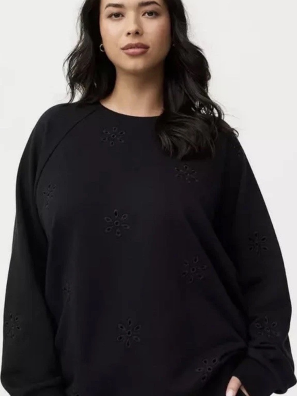 Torrid Black Eyelet Relaxed Crewneck Sweatshirt Size Plus 4X